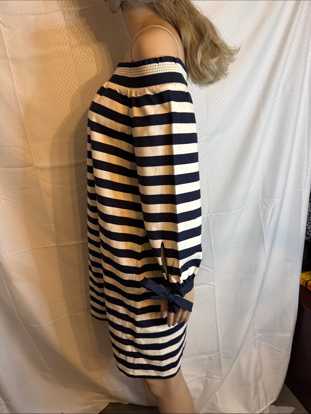 J.Crew, blue and white striped off the shoulder dress - Picture 6 of 9